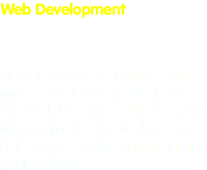 Web Development Do you require a creative and professional website design? Pro Web Design provide Content Management System that can help you to control and maintain your website.